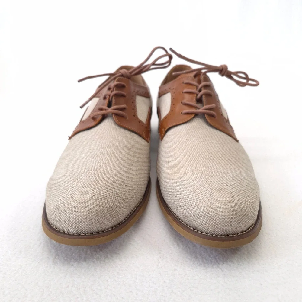 La Milano Wingtip Oxford Tan Beige Canvas Leather Two-Tone Size 14